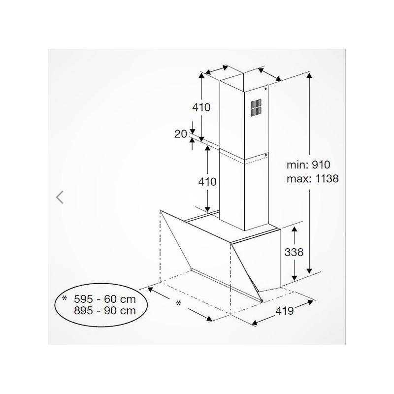 Beko Hotte Décorative 60 Cm, 3 Vitesses +1 Intensive, Capacité De