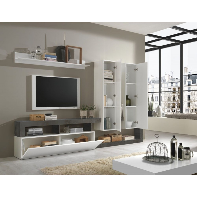 SEJOUR GRAND MODELE COLORIS BLANC / OXYDE UNIQUEMENT système mural meuble tv