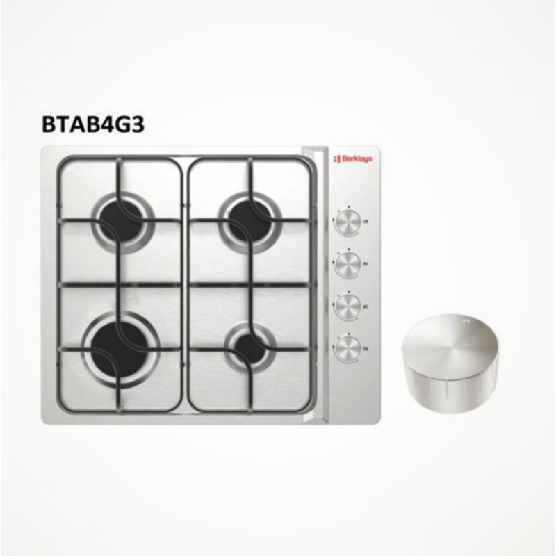 PLAQUE DE CUISSON À GAZ THERMOCOUPLES 4 FOYERS INOX BERKLAYS BTAB4G3