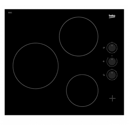 Candy - table de cuisson vitrocéramique 60cm 3 feux 5500w noir ch63ct - pas cher