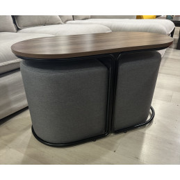 Table basse + 2 poufs tissu...