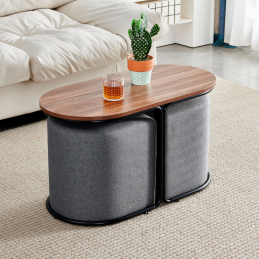 Table basse + 2 poufs tissu...