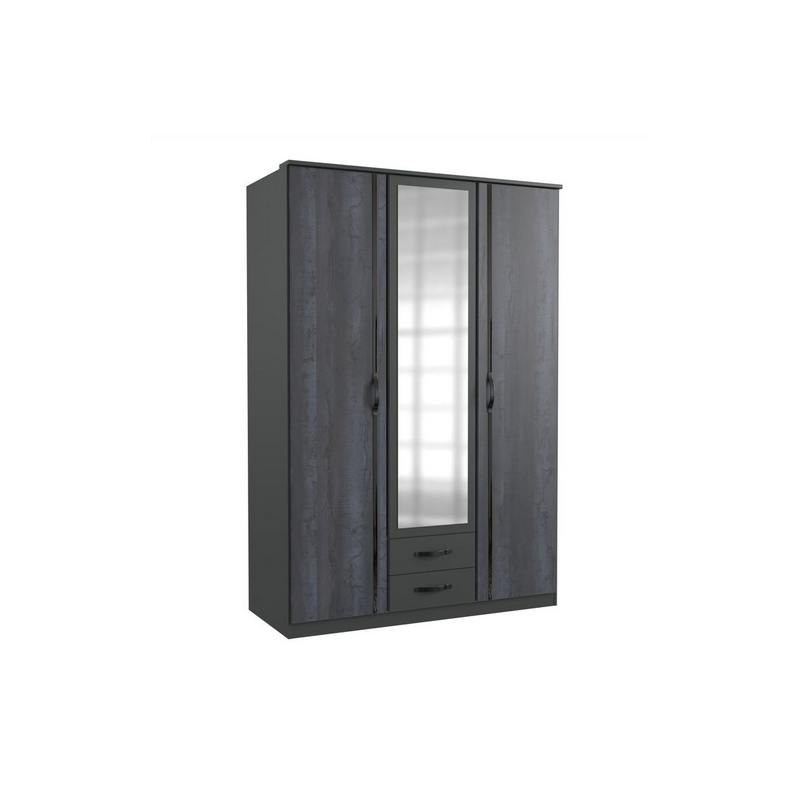 Armoire 3 portes battantes avec 1 miroir et 2 tiroirs coloris gris foncé
