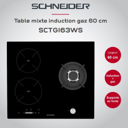 Table induction 3 foyers 60cm noir SCTI6030N1 - Schneider