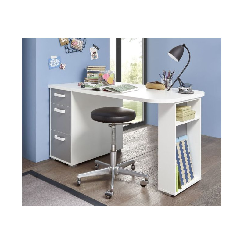 Bureau enfant design blanc et gris 1 tiroir rangement - Ciel & terre
